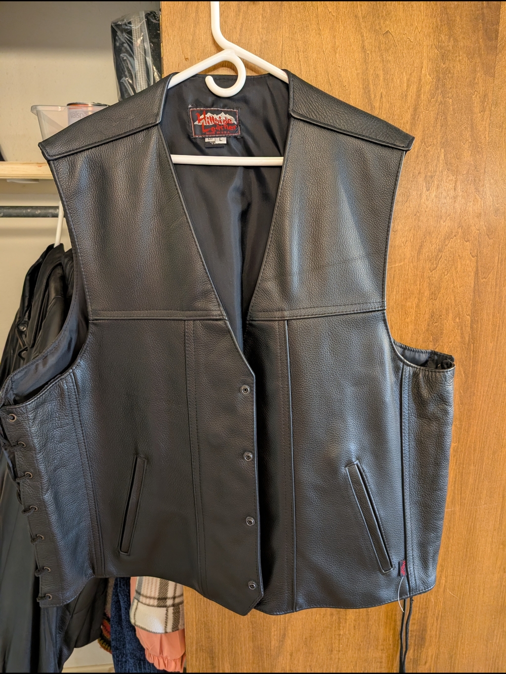 Black Leather Biker Vest with Snap Front